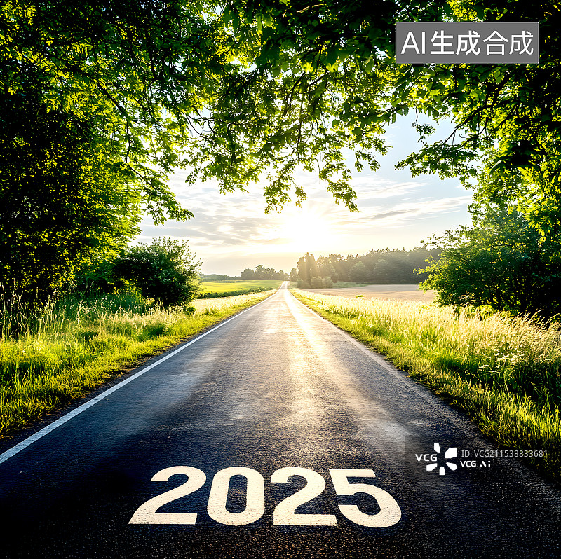 【AI数字艺术】沥青路上的新年数字 2025，新年计划图片素材