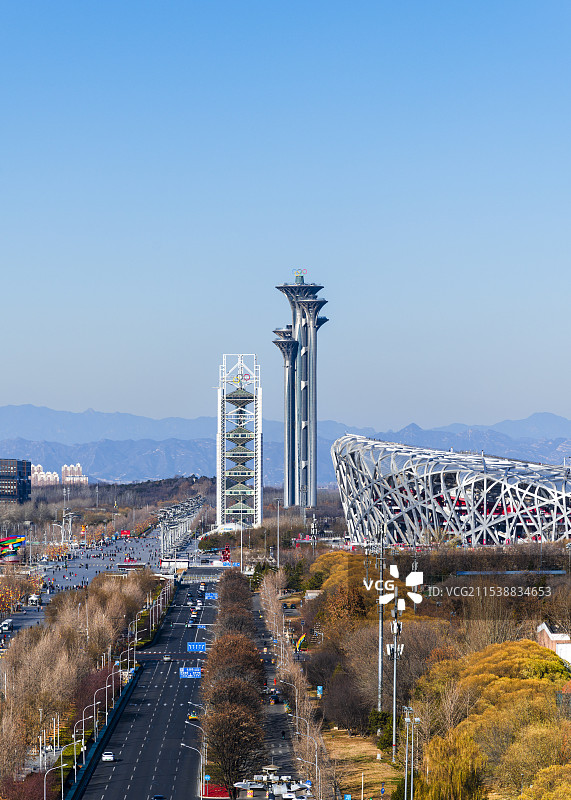 北京市海淀区高视角瞰奥林匹克森林公园秋天风光图片素材
