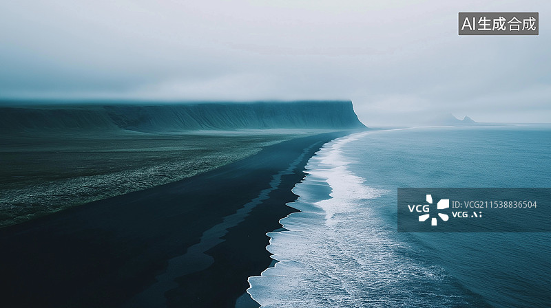 【AI数字艺术】奇幻自然风景——黑沙滩图片素材
