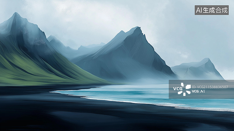 【AI数字艺术】奇幻自然风景——黑沙滩图片素材