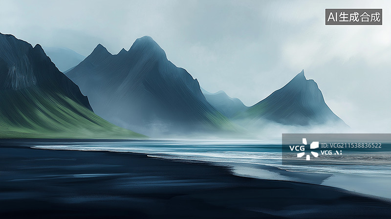 【AI数字艺术】奇幻自然风景——黑沙滩图片素材