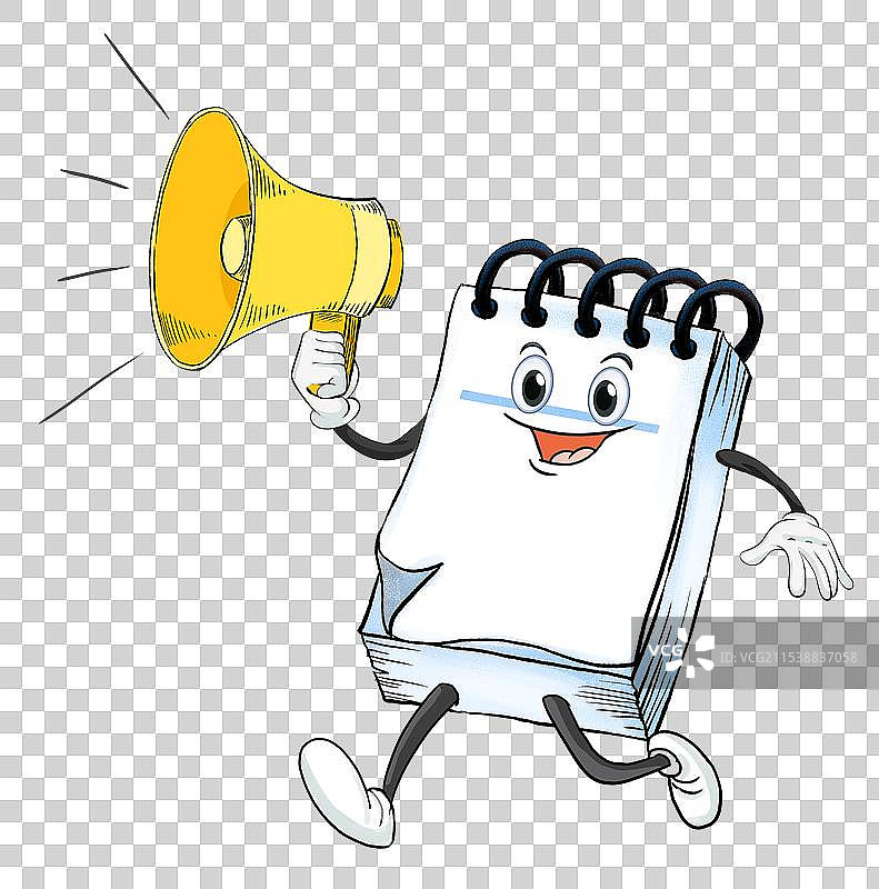一个可爱的日历拿着喇叭通知大家放假的好消息图片素材