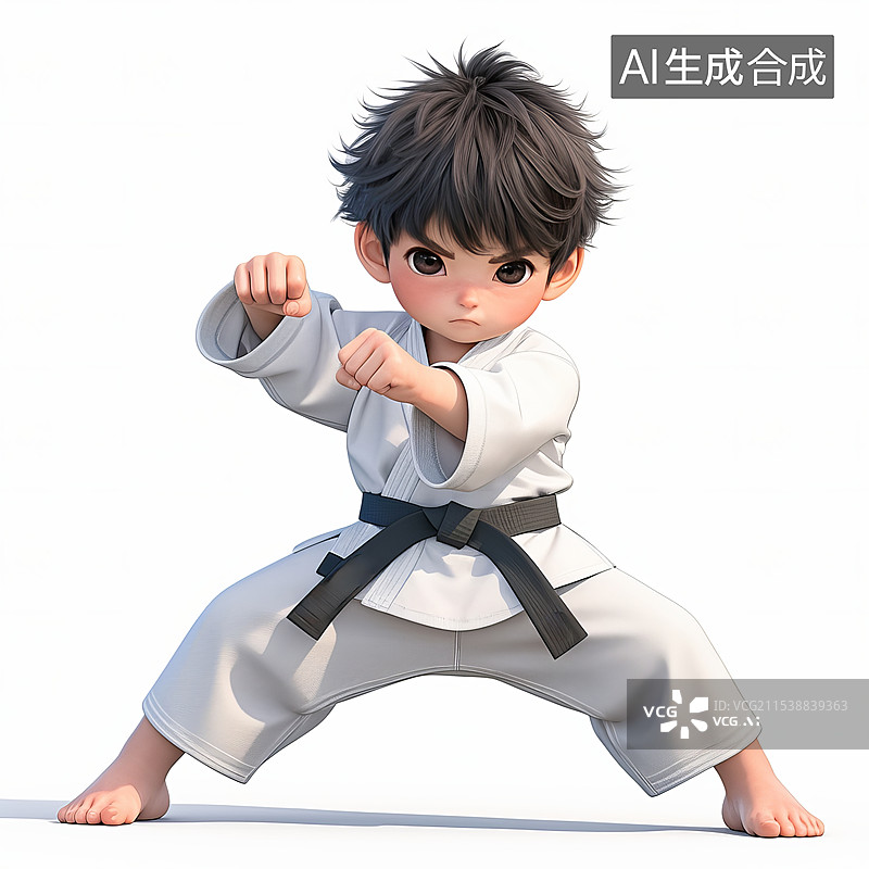 【AI数字艺术】白色背景，跆拳道少年男孩图片素材