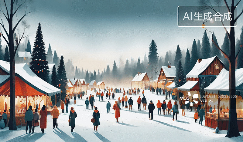【AI数字艺术】冬日集市图片素材