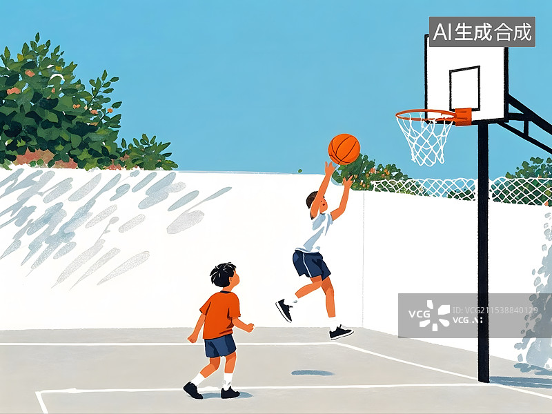 【AI数字艺术】两个男孩在打篮球图片素材
