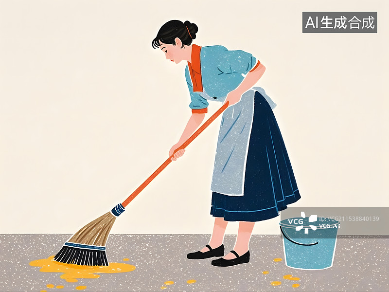 【AI数字艺术】在打扫地板的女性图片素材