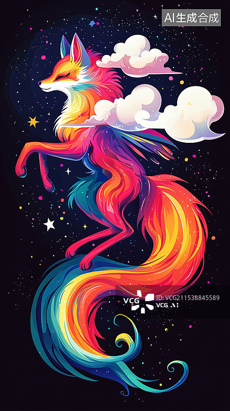 【AI数字艺术】梦幻彩虹狐仙图片素材