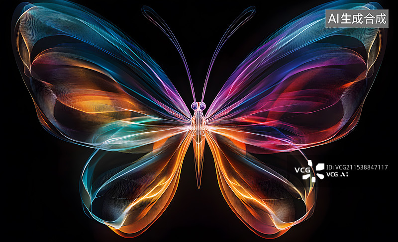 【AI数字艺术】炫彩华丽彩虹蝴蝶黑色背景图片素材