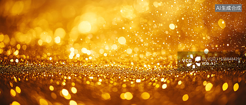 【AI数字艺术】金色散景背景与光斑，金色星光粒子背景图片素材