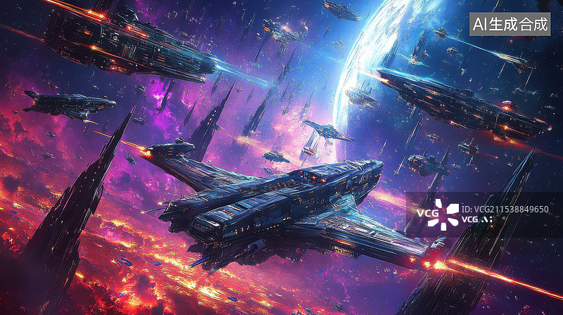 【AI数字艺术】赛博朋克风星球大战科技未来感背景海报图片素材
