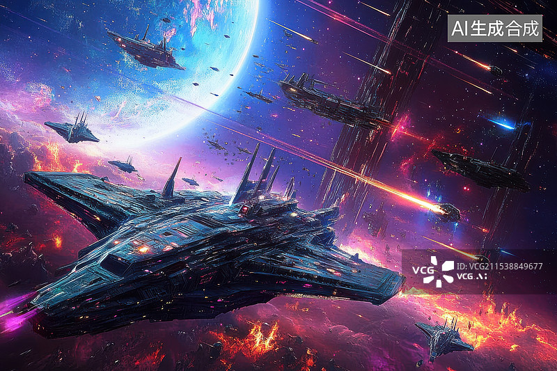 【AI数字艺术】赛博朋克风星球大战科技未来感背景海报图片素材