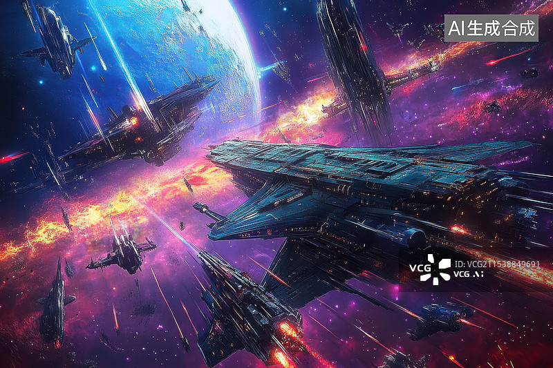 【AI数字艺术】赛博朋克风星球大战科技未来感背景海报图片素材