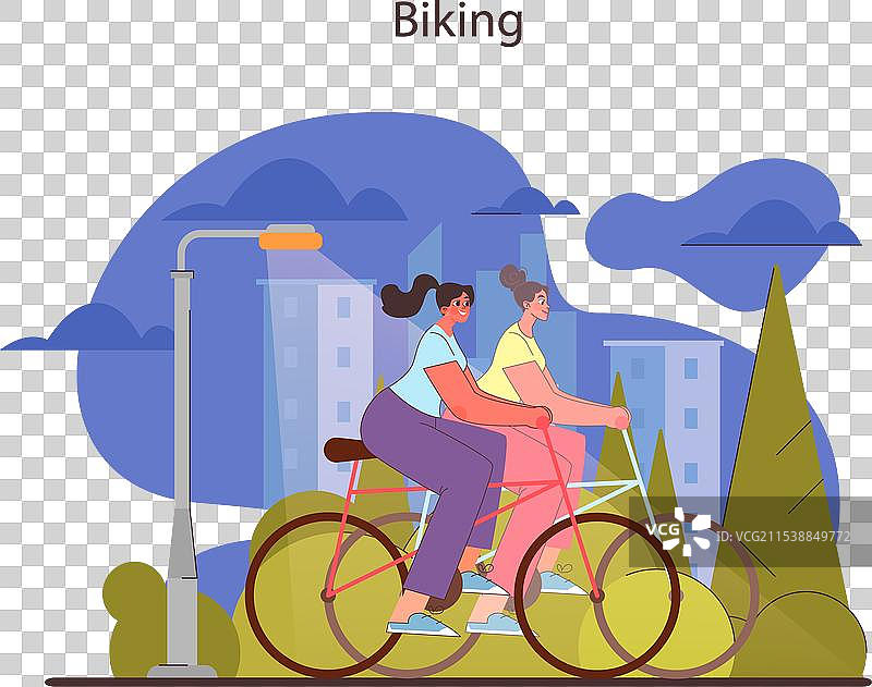 骑行概念，朋友们享受骑自行车的乐趣图片素材