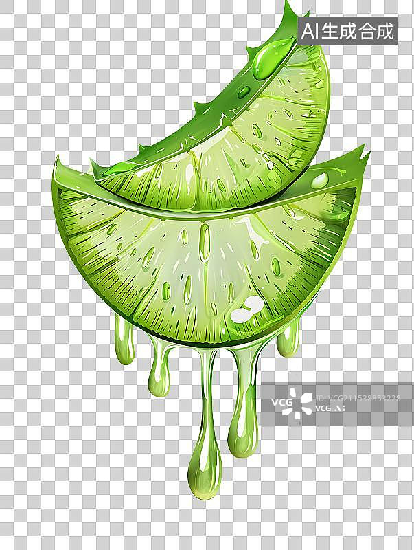 【AI数字艺术】鲜嫩的芦荟和芦荟汁，美容护肤海报元素图片素材