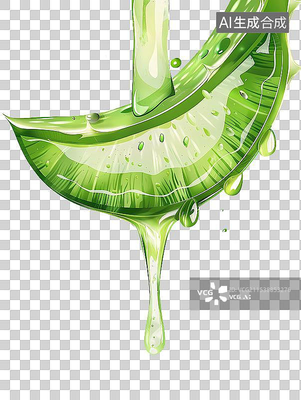 【AI数字艺术】鲜嫩的芦荟和芦荟汁，美容护肤海报元素图片素材