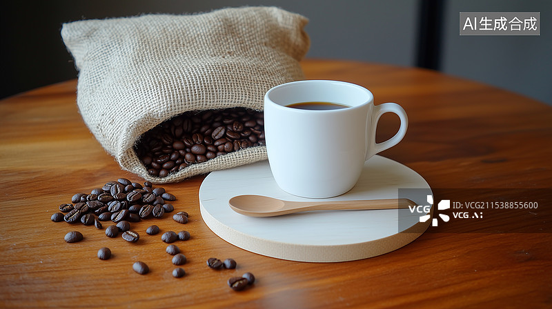 【AI数字艺术】一杯咖啡和咖啡豆场景图片素材