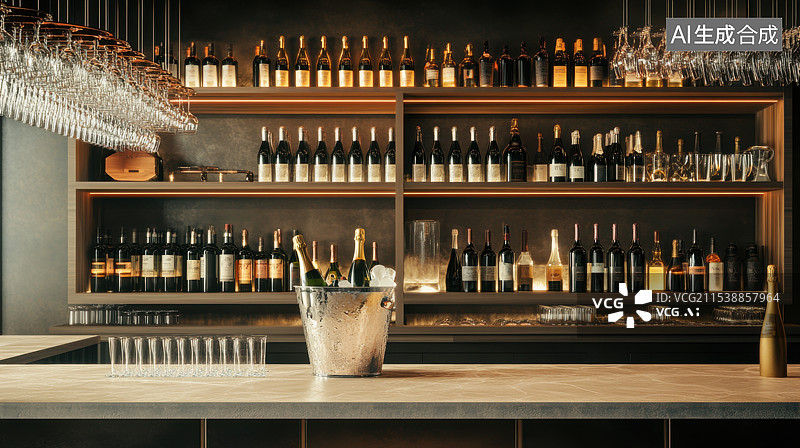 【AI数字艺术】酒吧吧台上摆放的酒水图片素材