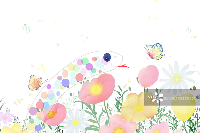 新年卡通造型彩色蛇年新年生肖祝福卡片插画图片素材