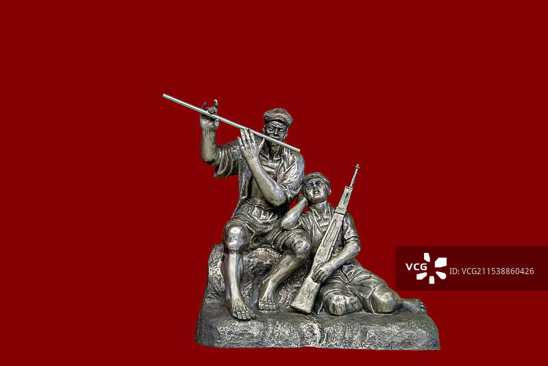 雕塑，红军老班长与小战士，吹笛，畅想图片素材