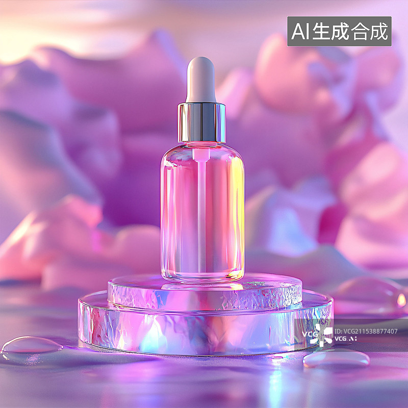 【AI数字艺术】展台样机、C4D、精油精华创意海报、塑胶光感、幻彩图片素材