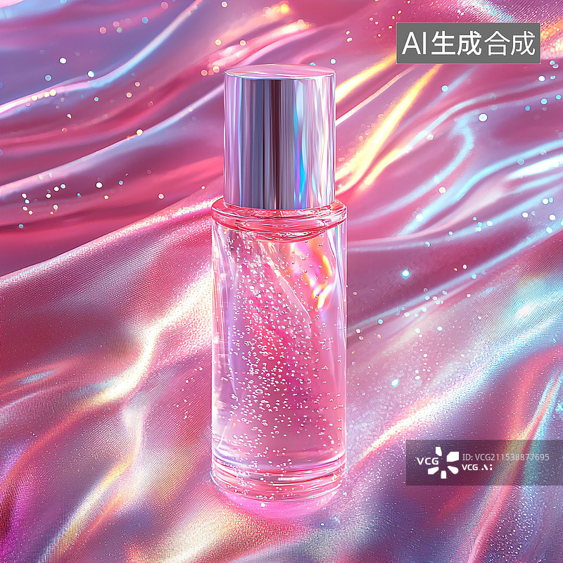 【AI数字艺术】幻彩亮片丝绸香水创意海报、展台样机、C4D图片素材