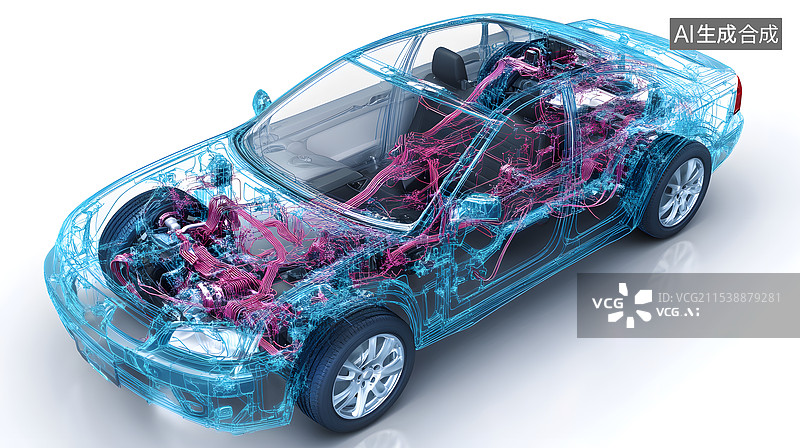 【AI数字艺术】汽车的透视图座舱电路结构内部线路图图片素材