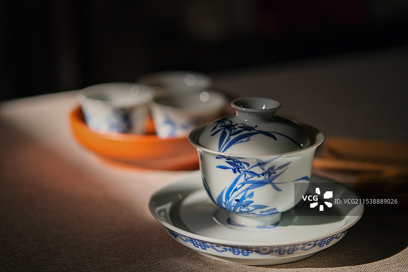 茶器，茶具，茶道用品。景德镇瓷器，青花瓷。图片素材