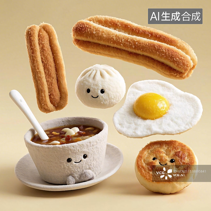 【AI数字艺术】毛绒绒卡通丰富营养早餐插画图片素材