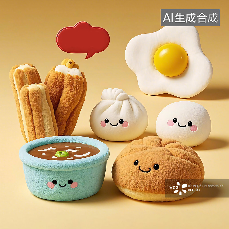 【AI数字艺术】毛绒绒卡通丰富营养早餐插画图片素材