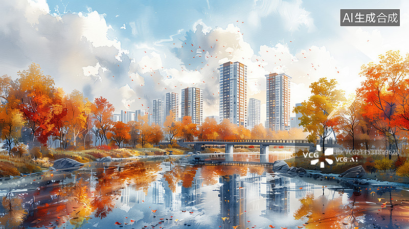 【AI数字艺术】色彩鲜艳多色的城市和建筑群图片素材