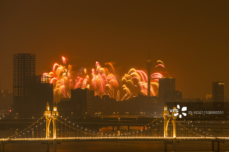 澳门回归25周年烟花庆典图片素材