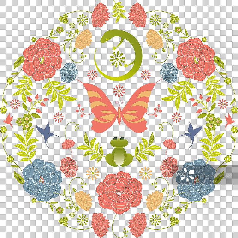 花卉和动物的装饰框架图片素材