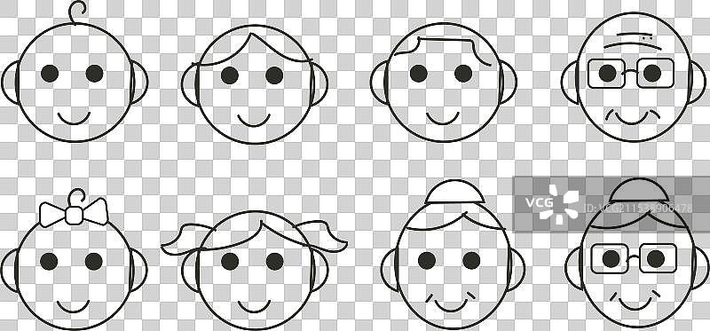 不同年龄段人们的线条图标图片素材