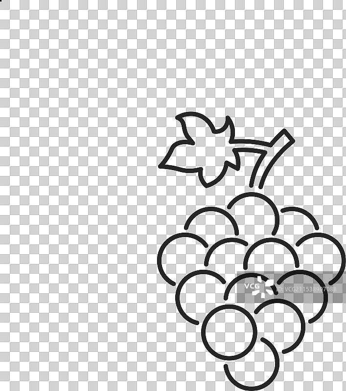 葡萄、葡萄叶和酒的孤立线条图标图片素材