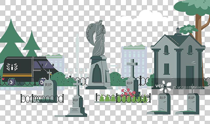 墓地风景扁平风格图片素材