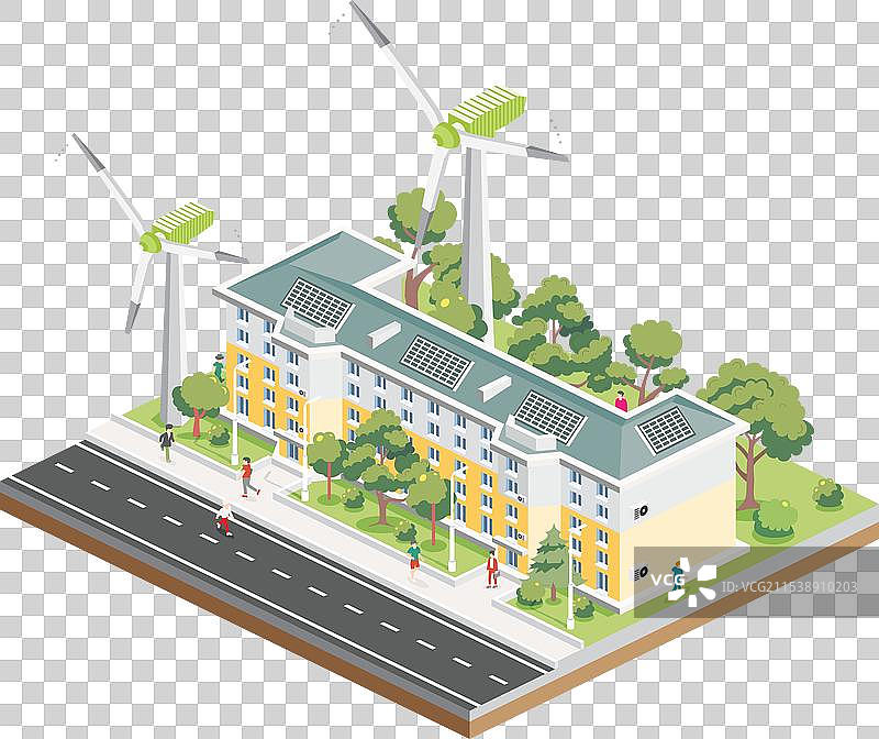 等距的五层住宅建筑与图片素材