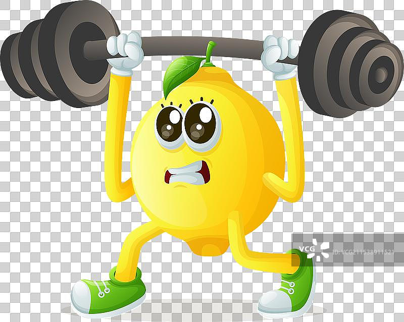可爱的柠檬角色在举重图片素材
