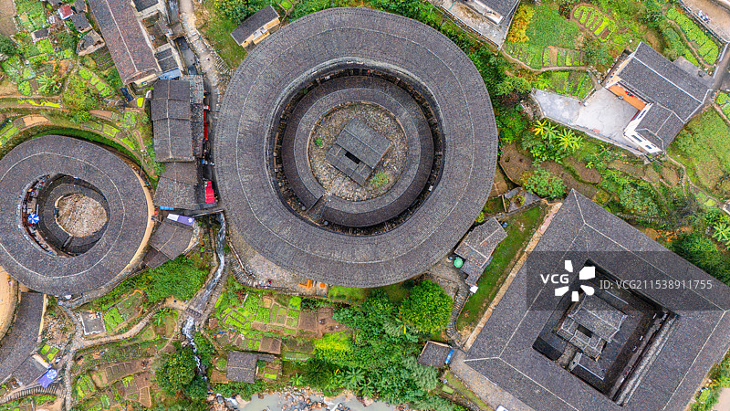 福建土楼初溪土楼航拍图片素材