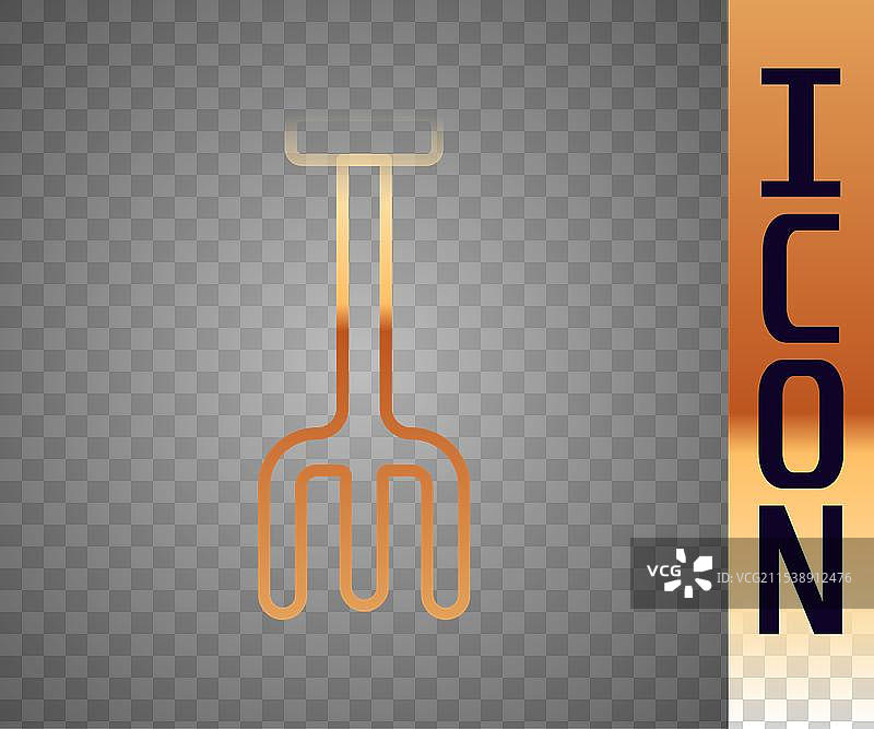 黑色背景上的金色园艺耙图标图片素材