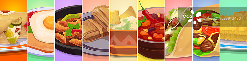 墨西哥美食拼贴，德克萨斯墨西哥风味辛辣餐点图片素材
