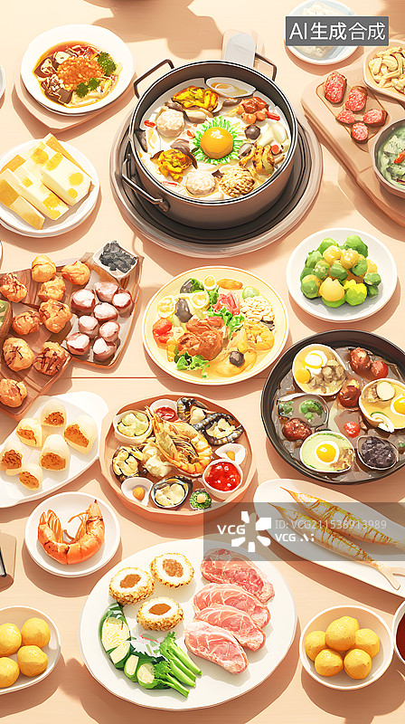 【AI数字艺术】AIGC：3D除夕年夜晚 新年春节聚会，火锅 背景插图图片素材