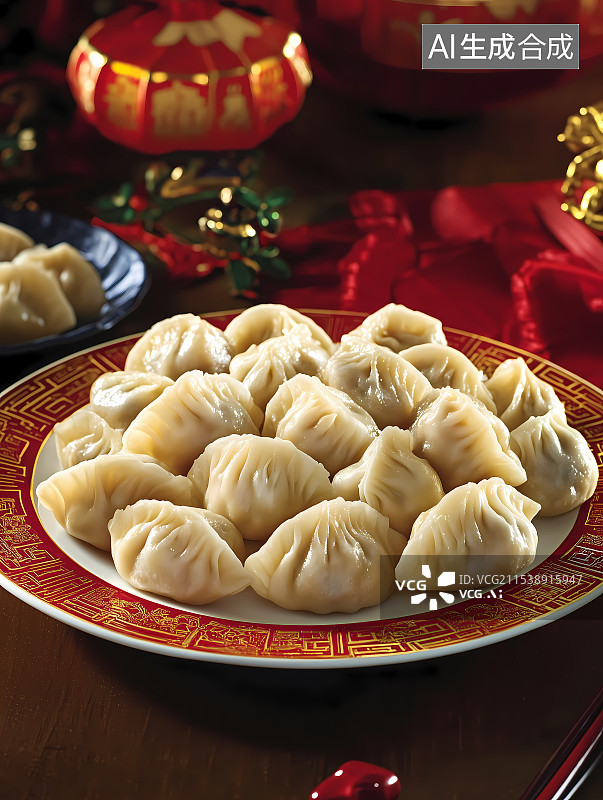 【AI数字艺术】冬至春节的一盘饺子图片素材