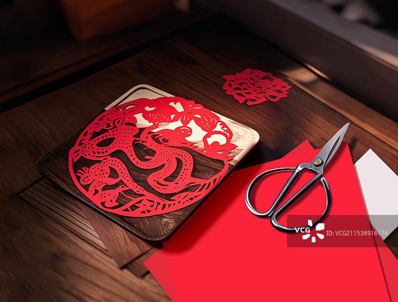 蛇年剪纸和剪刀图片素材