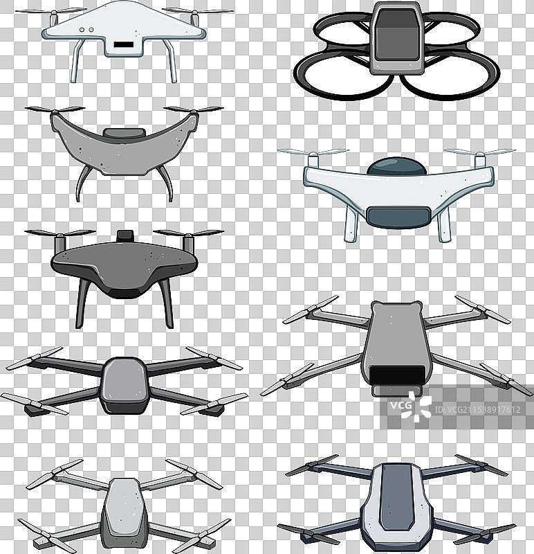 四旋翼无人机卡通套装图片素材