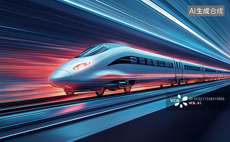 【AI数字艺术】轻轨高铁高速列车快速穿梭驶过站台背景图片素材