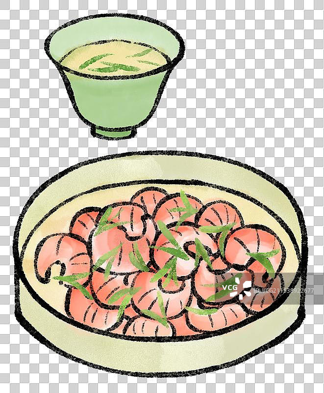 国风杭州美食插画-龙井虾仁图片素材