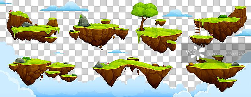 漂浮岛屿游戏平台和街机关卡图片素材