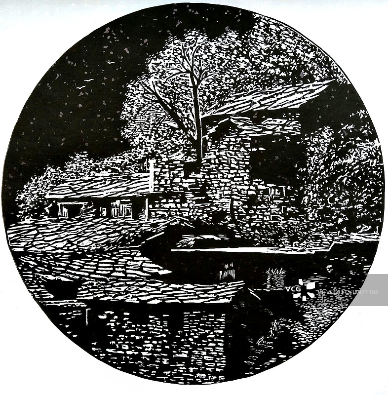 《太行早春》 木刻油印图片素材