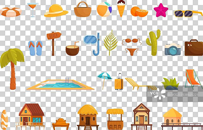 热带酒店图标集 卡通海滩图片素材