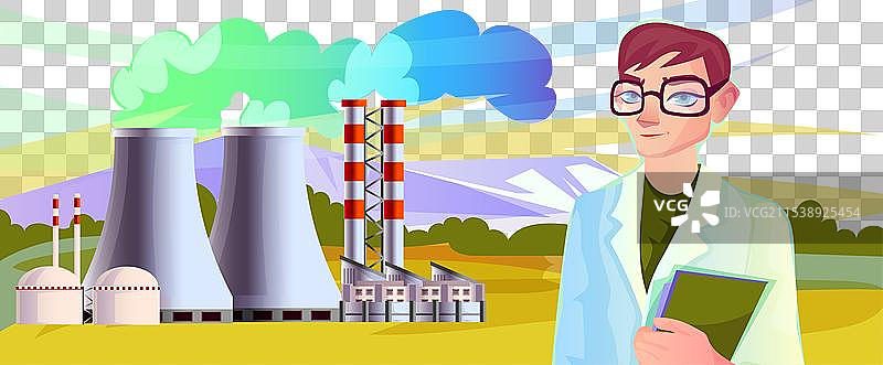 核电站与乡村风景图片素材